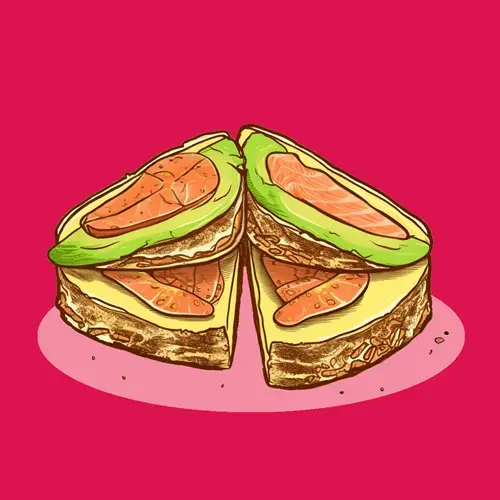 Crackers with avocado and smoked salmon